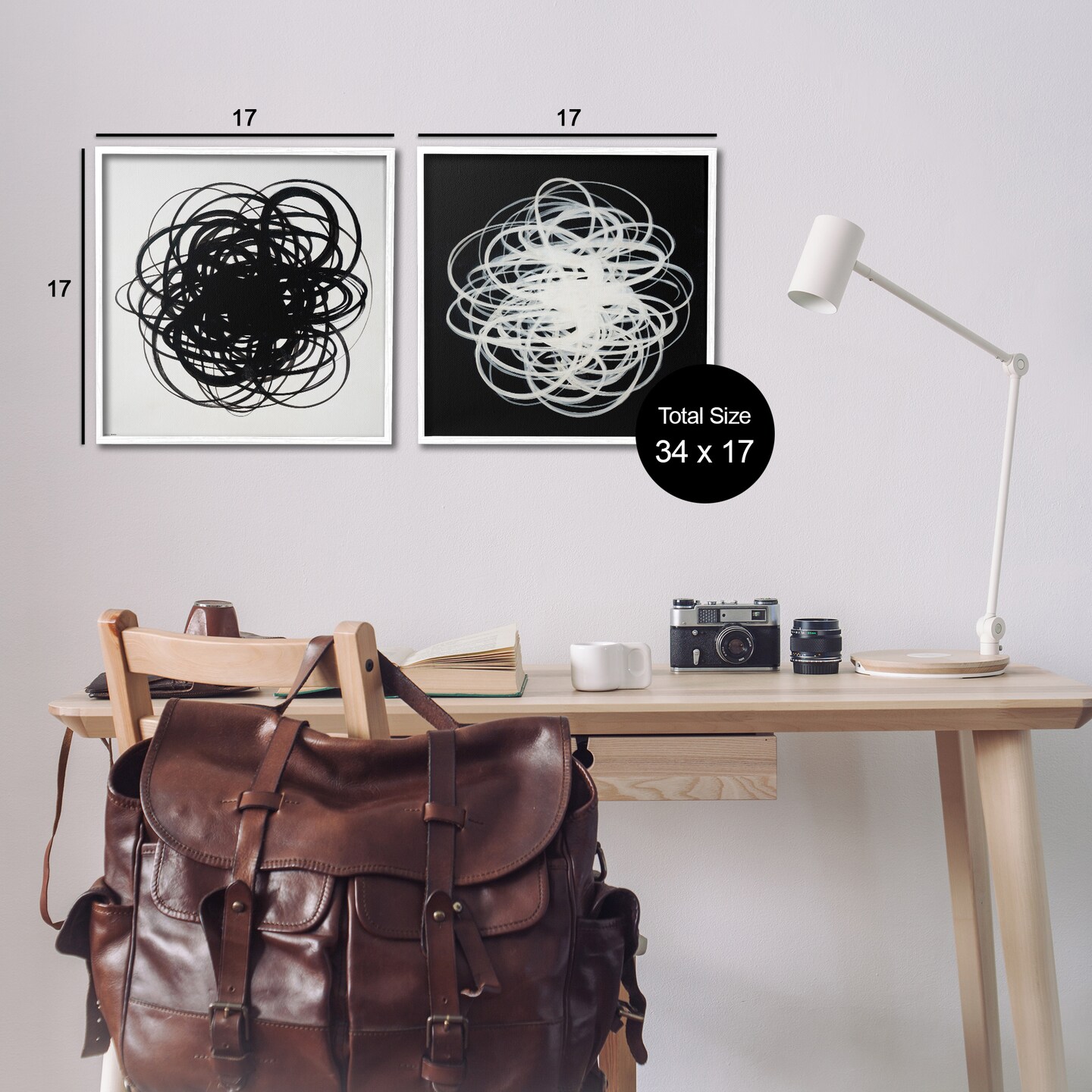 Stupell Industries Black & White Tangled Lines 2 pc Framed Giclee Wall Art Set Design by Haxton
