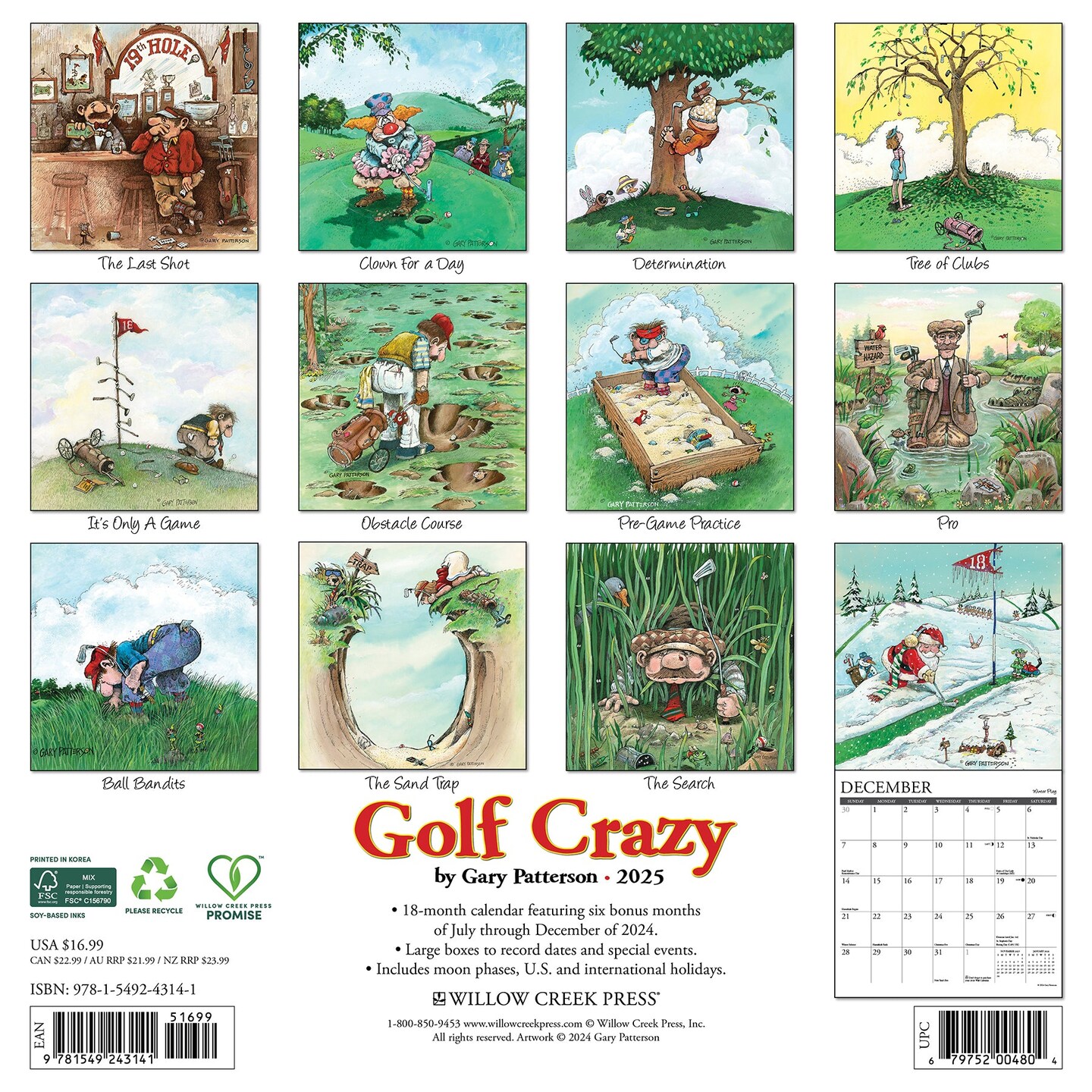 Golf Crazy by Gary Patterson 2025 Wall Calendar