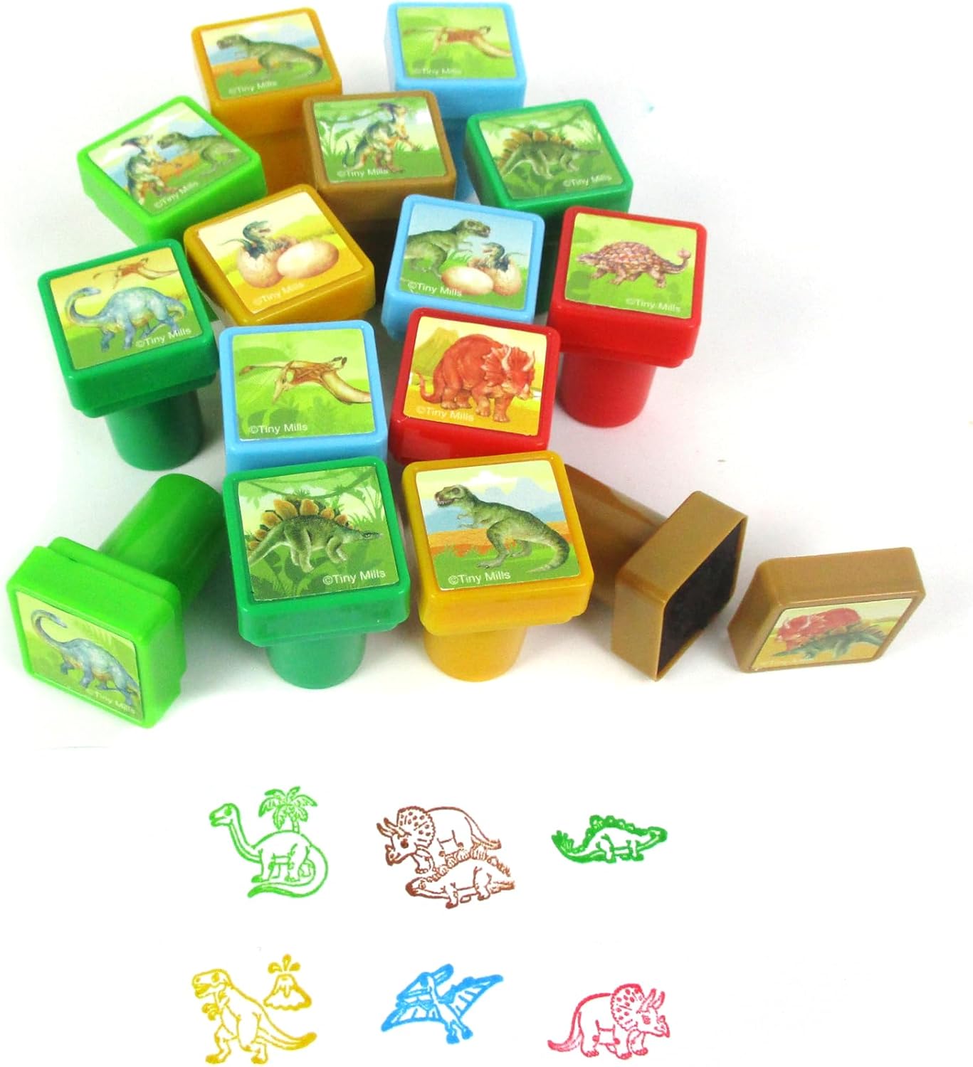TINYMILLS Jurassic Dinosaur Stamps for Kids, 24 Pcs, Self Ink, Birthday Party Favors, Goody Bag Fillers