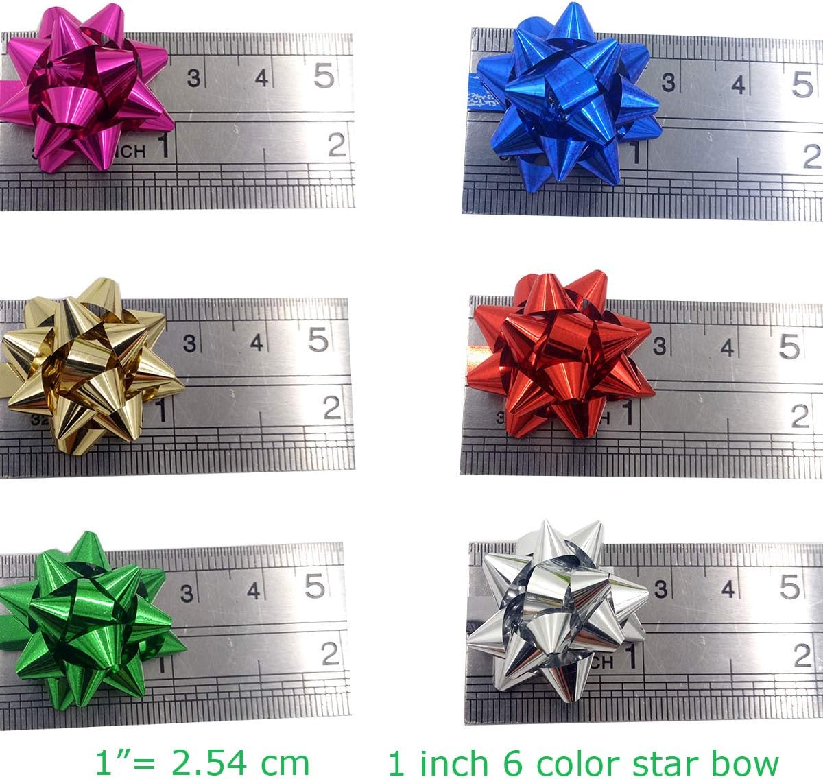 120pcs Mini Gift Bow, 1" Inch Metallic Star Bow Small Tiny Stick On Bows for Present Holiday Christmas Birthday Party Decoration Wrapping 6Color