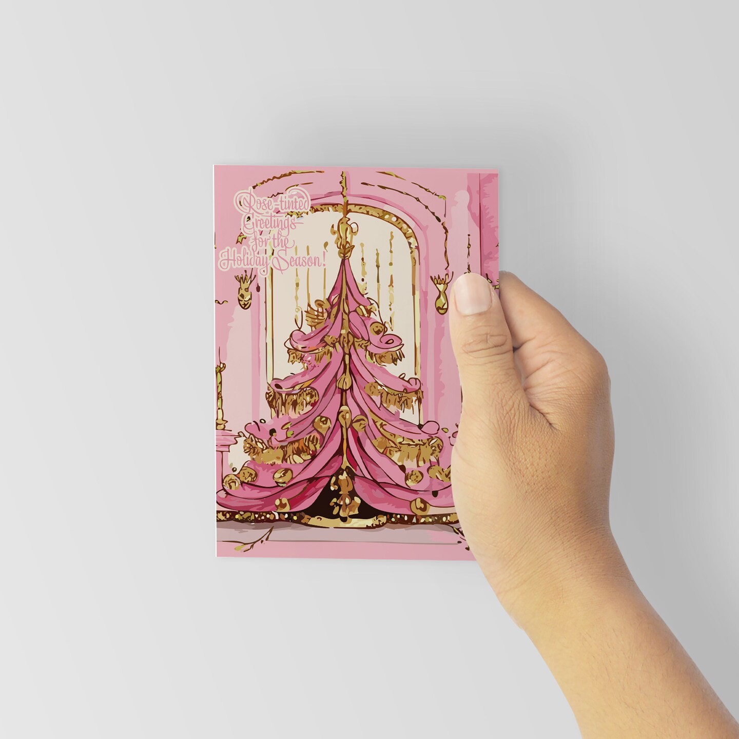 Pink and Gold Christmas Greeting Cards &#x2013; Boxed Set of 24 Glamorous Holiday Notecards Featuring Lavish Christmas Tree Designs, Blank Inside with Envelopes Included