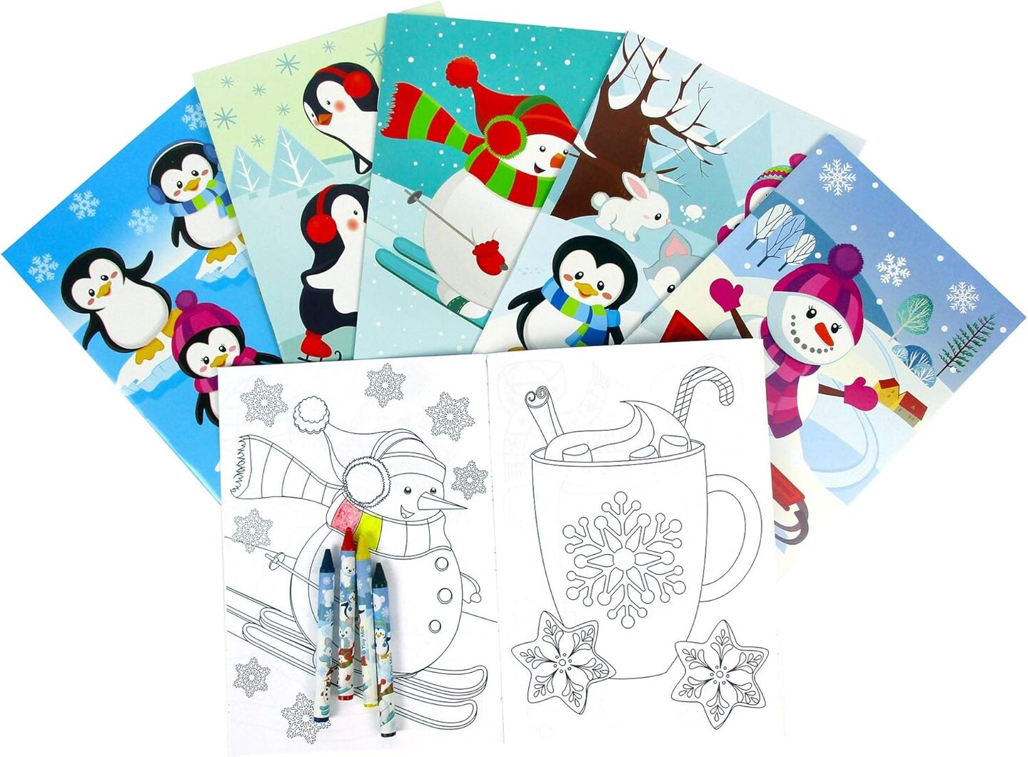TINYMILLS Winter Snowman Penguins Coloring Book Crayon Set for Kids Party Favors with 12 Coloring Books and 48 Crayons for Holiday Goody Bag Stuffers for Kids Gifts Carnival Prizes Classroom Gift