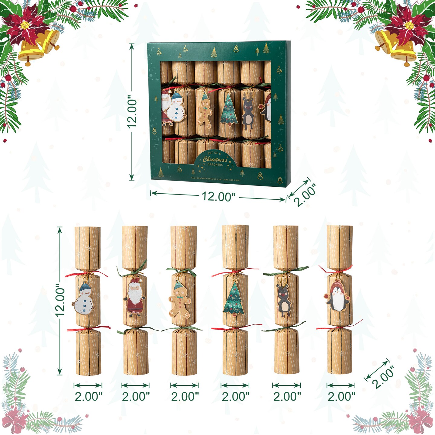 6PK 2''D X 12.00''H Christmas Party Cracker with Gift Contents