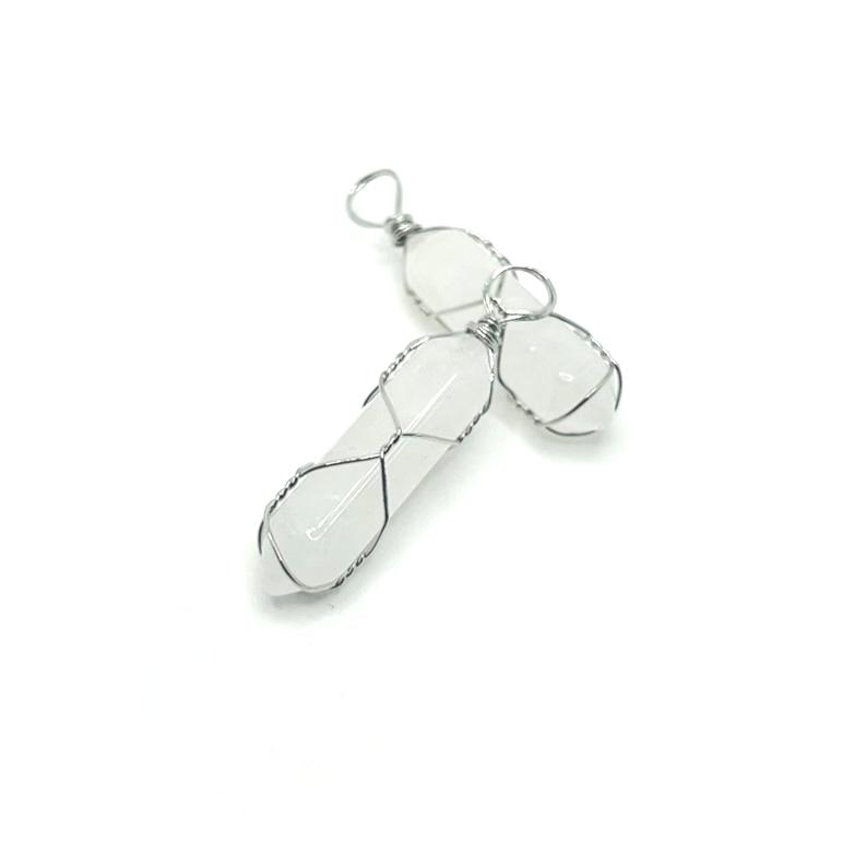 1, 4 or 20 Pieces: Wire Wrapped White Quartz Pendants