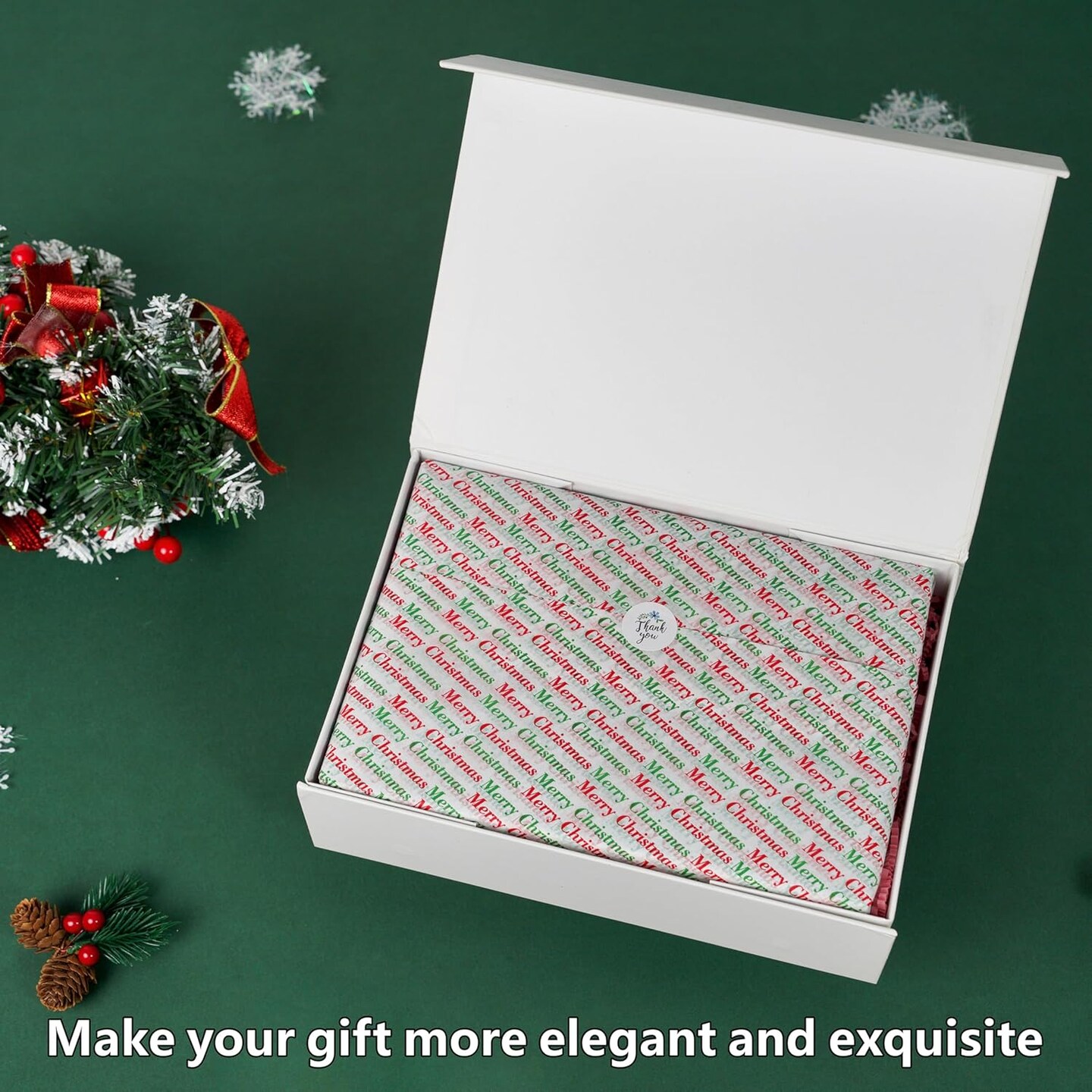 150 Sheets 20&#x22;X14&#x22; Christmas Tissue Paper for Gift Bags Party Decoration, Red, Green, White, Red Diagonal, Merry Christmas Wrapping Paper