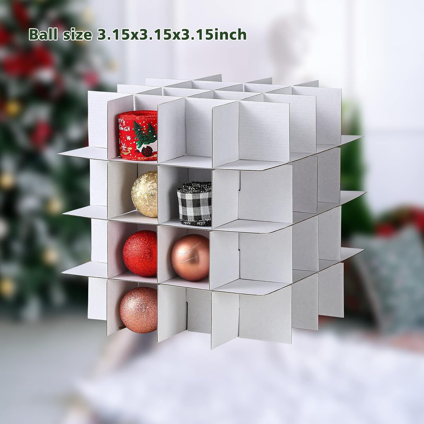Plastic Christmas Ornament Storage Box with Zippered Closure [1Pack], Hold 64 Christmas Balls Holiday Ornaments Holiday Ornament Storage Cube Organizer Christmas Chest with Dividers, Xmas Holiday