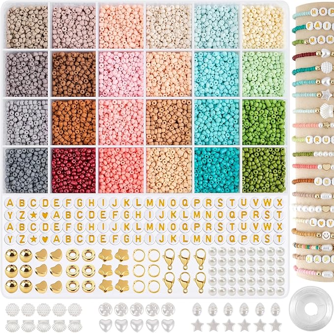 3mm Glass Seed Beads for Bracelets Making, Friendship Bracelet Making Kit for Girls, 24 Colors Bead Bracelet Kit, Beads for Jewelry Making Kit, DIY, Arts and Crafts Gifts Age 3+