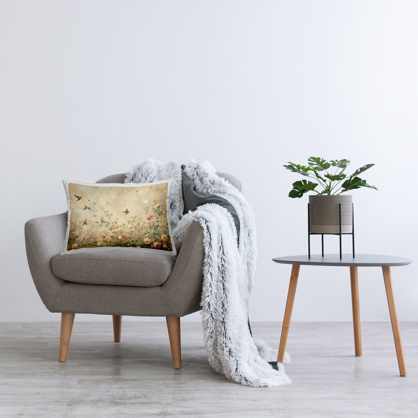 Swallows in Flower Meadow Decorative Printed Throw Pillow Design by Arlington Prints, 14 x 7 x 20