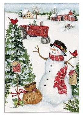 Snowman On The Farm Garden Flag