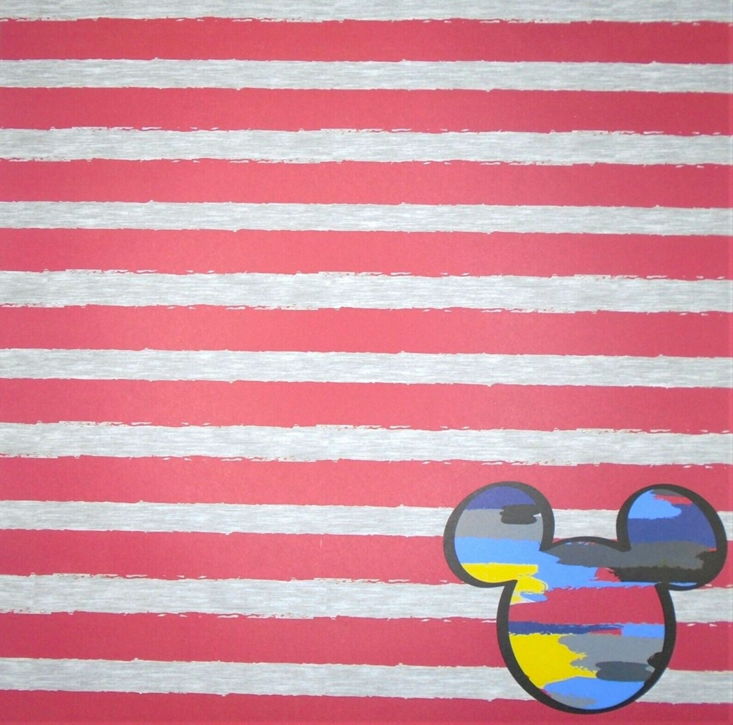 Disney Mickey Mouse Red &#x26; Gray Stripes 12x12 Scrapbook Paper