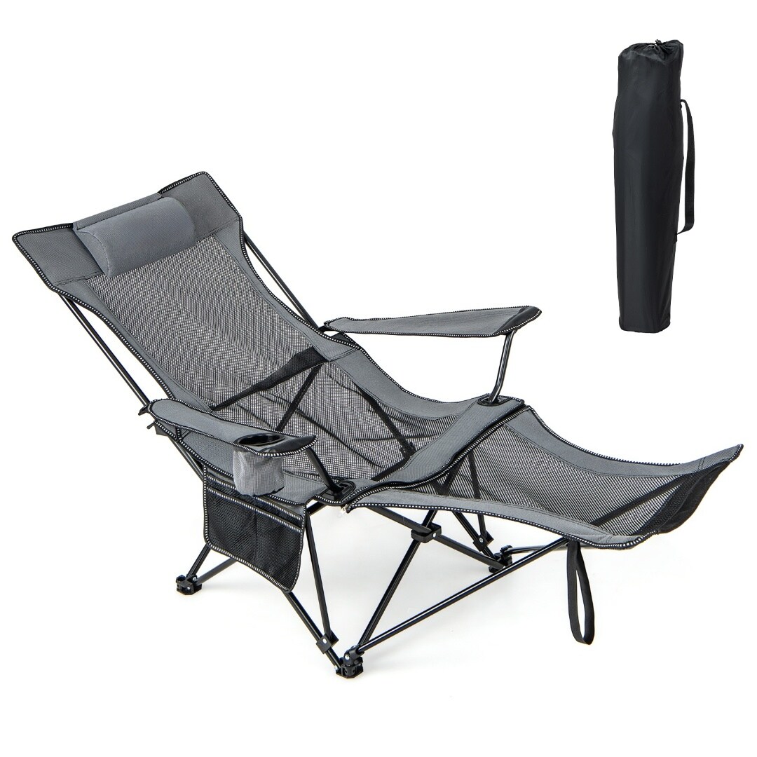 Camping Lounge Chair With Detachable Footrest Adjustable Backrest