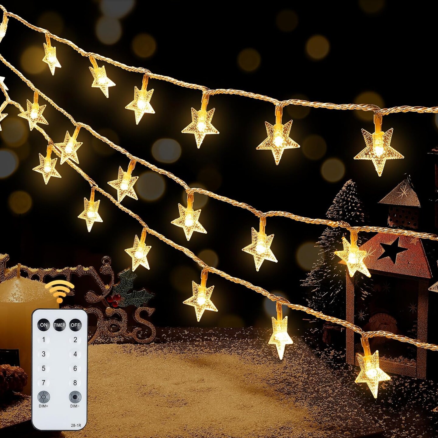 Perfect Holiday 10 LED STAR STRING LIGHTS REFLECTOR, INDOOR, 30CM LEAD WIRE, 15CM BULB SPACING, WARM WHITE