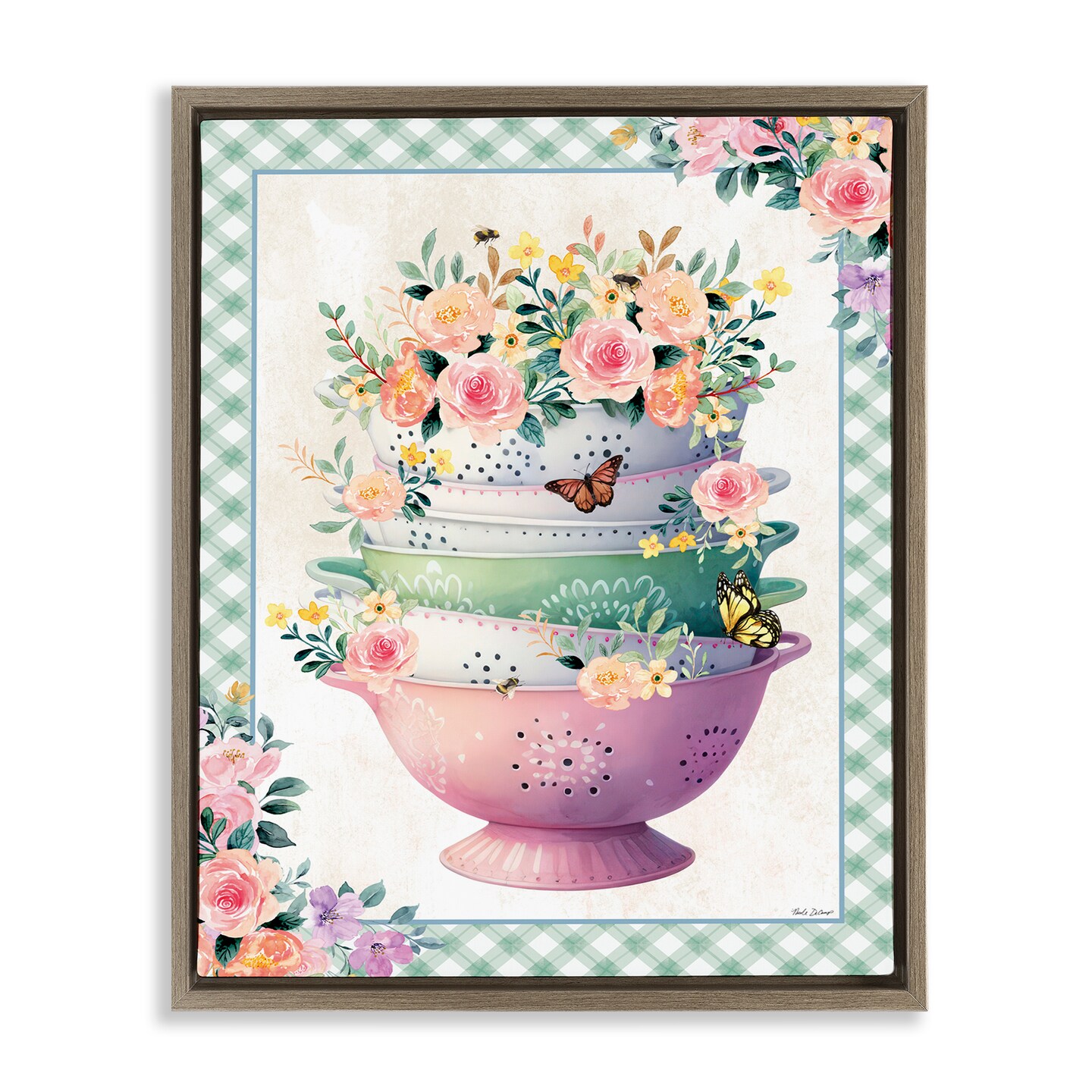 Stupell Industries Stacked Bowls Plaid Border Framed Floater Canvas Wall Art Design by Nicole DeCamp