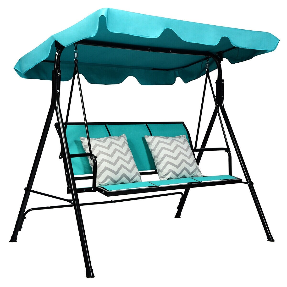 3 Person Patio Swing with Polyester Angle Adjustable Canopy