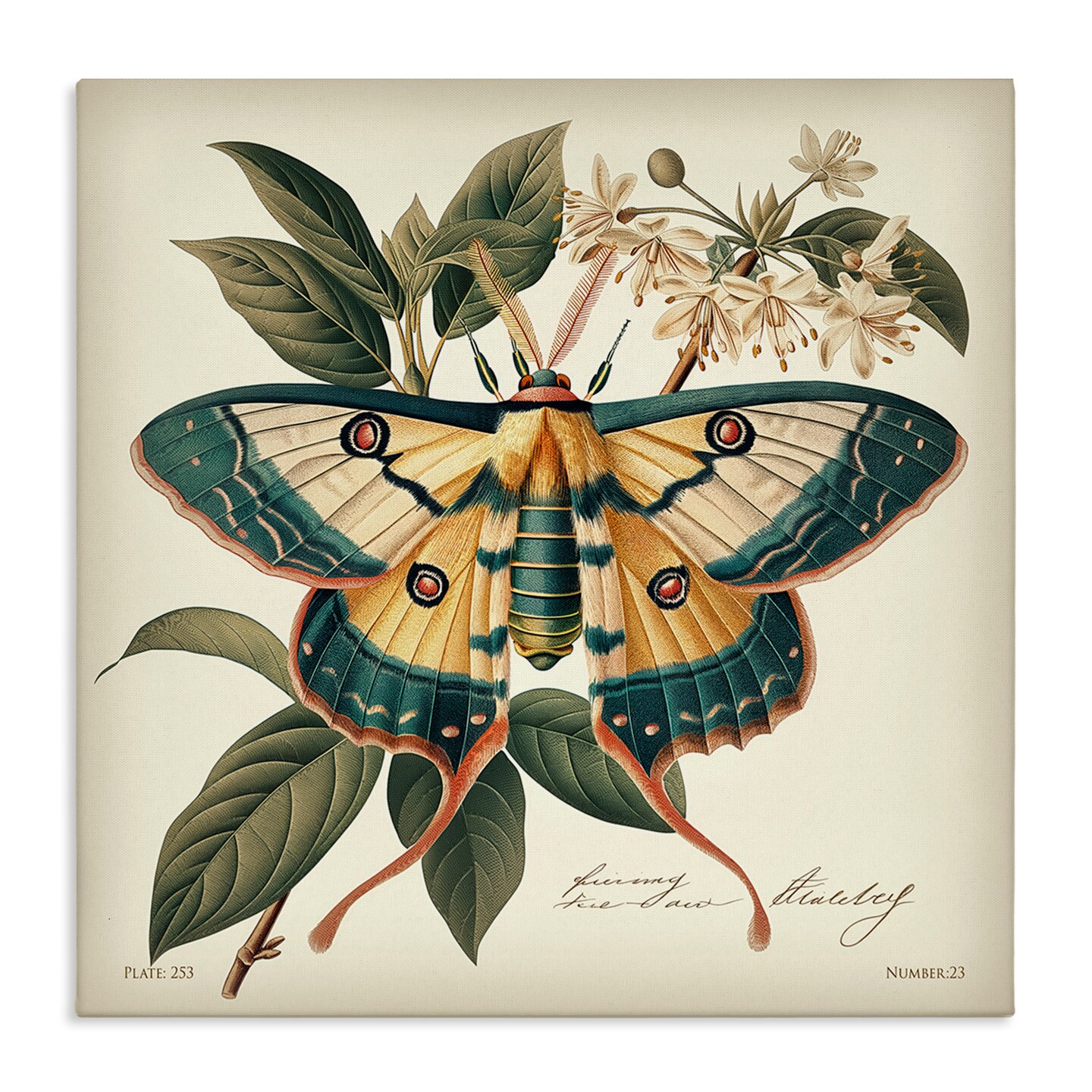 Stupell Industries Vintage Moth & Plant Study Canvas Wall Art Design by Steve Huntziker