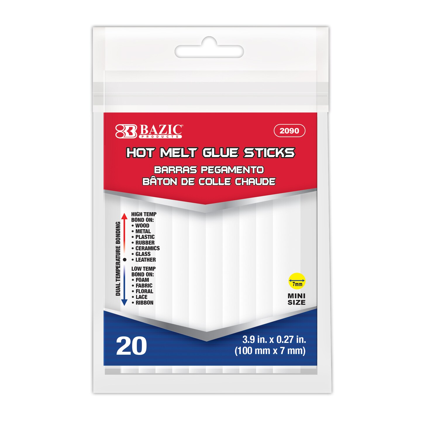 BAZIC Hot Melt Glue Sticks Dual Temp. Mini 3.9" x 0.27" (20/Box)