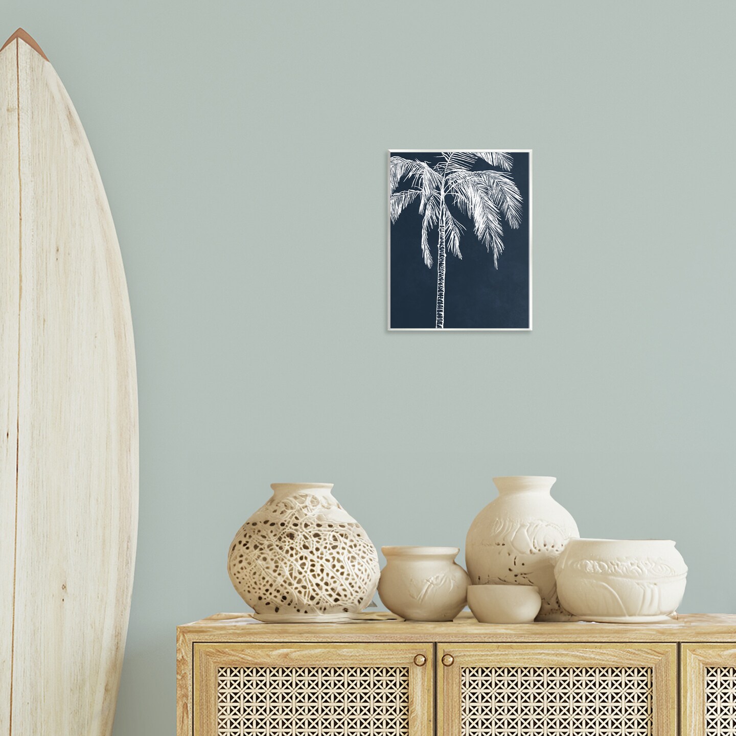 Stupell Industries White Outline Palm Tree Wall Plaque Art Design by Leah Noel Art