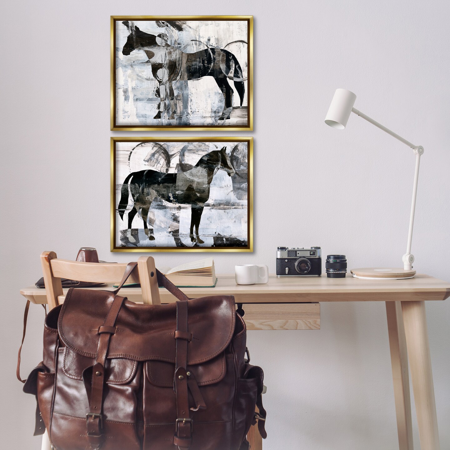 Stupell Industries Abstract Horse Silhouette Circles 2 pc Framed Floater Canvas Wall Art Set Design by Ethan Harper