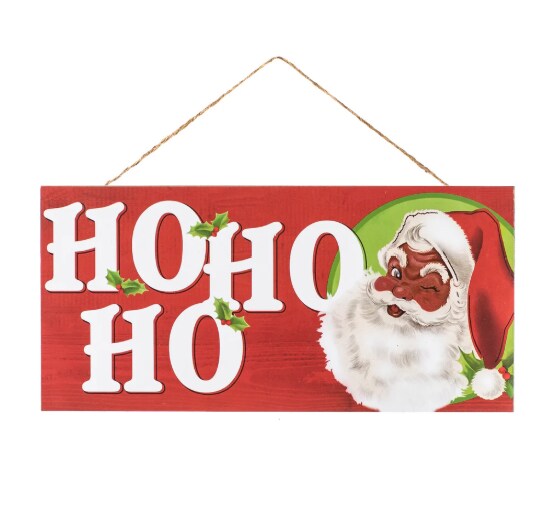 12.5&#x22; Black Santa HO HO HO Holiday Sign - Vintage Christmas D&#xE9;cor
