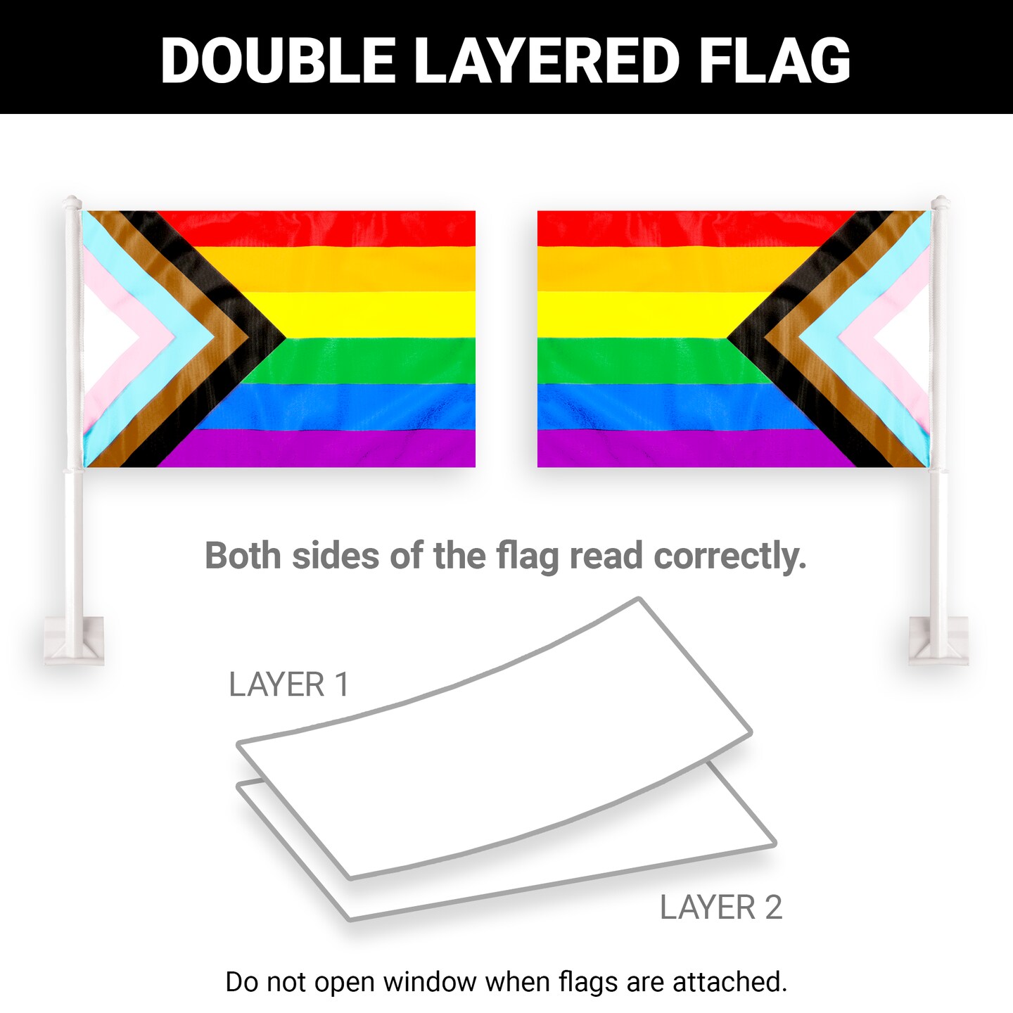 G128 2 Pack: LGBT Progress Rainbow Pride Car Flag | 11x17 In | Double LiteWeave Pro Series Double Sided Printed 150D Polyester | Flagpole Included | Perfect for Festival Celebrations, Parades