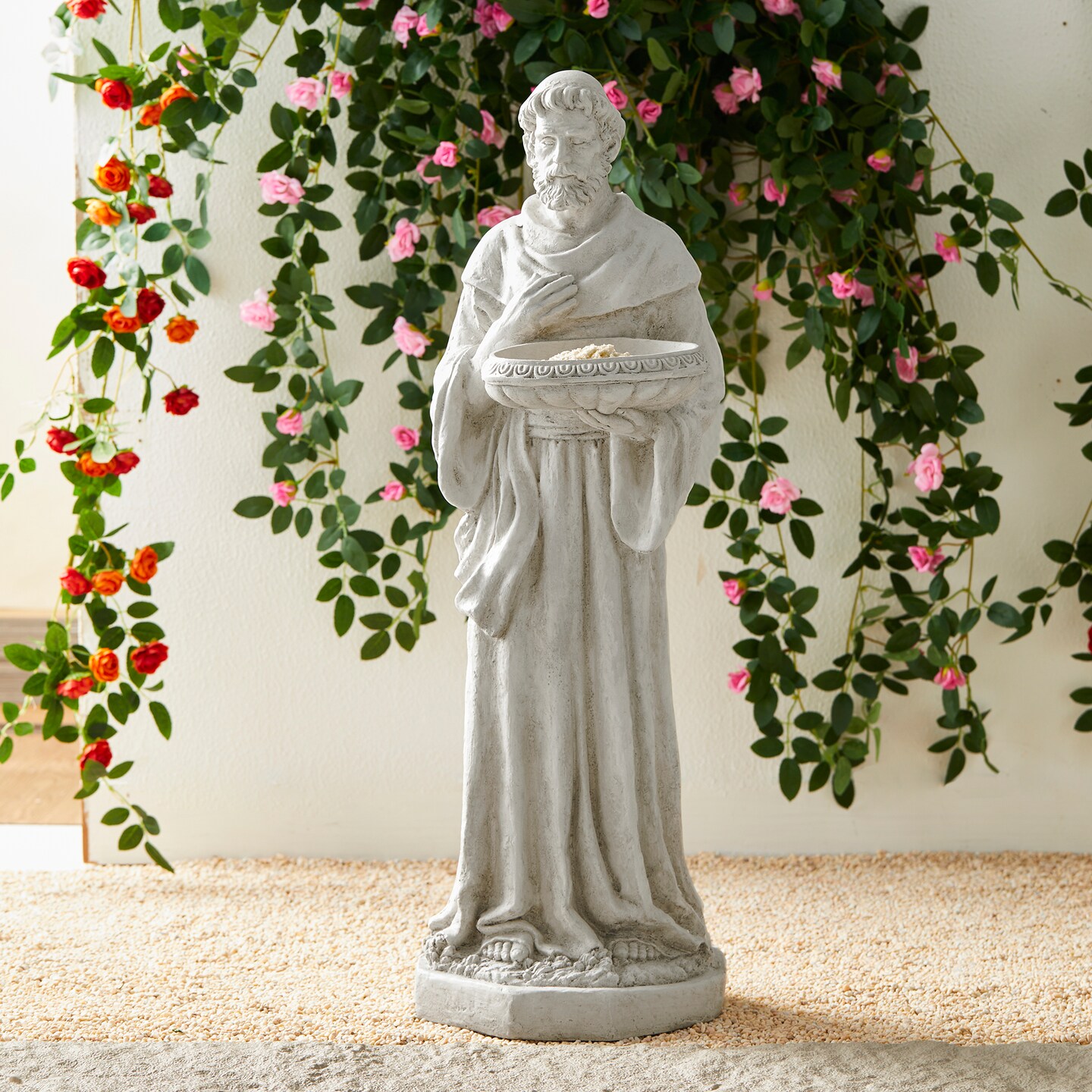 32.75&#x22;H MGO St. Francis Garden Statue with Birdfeeder