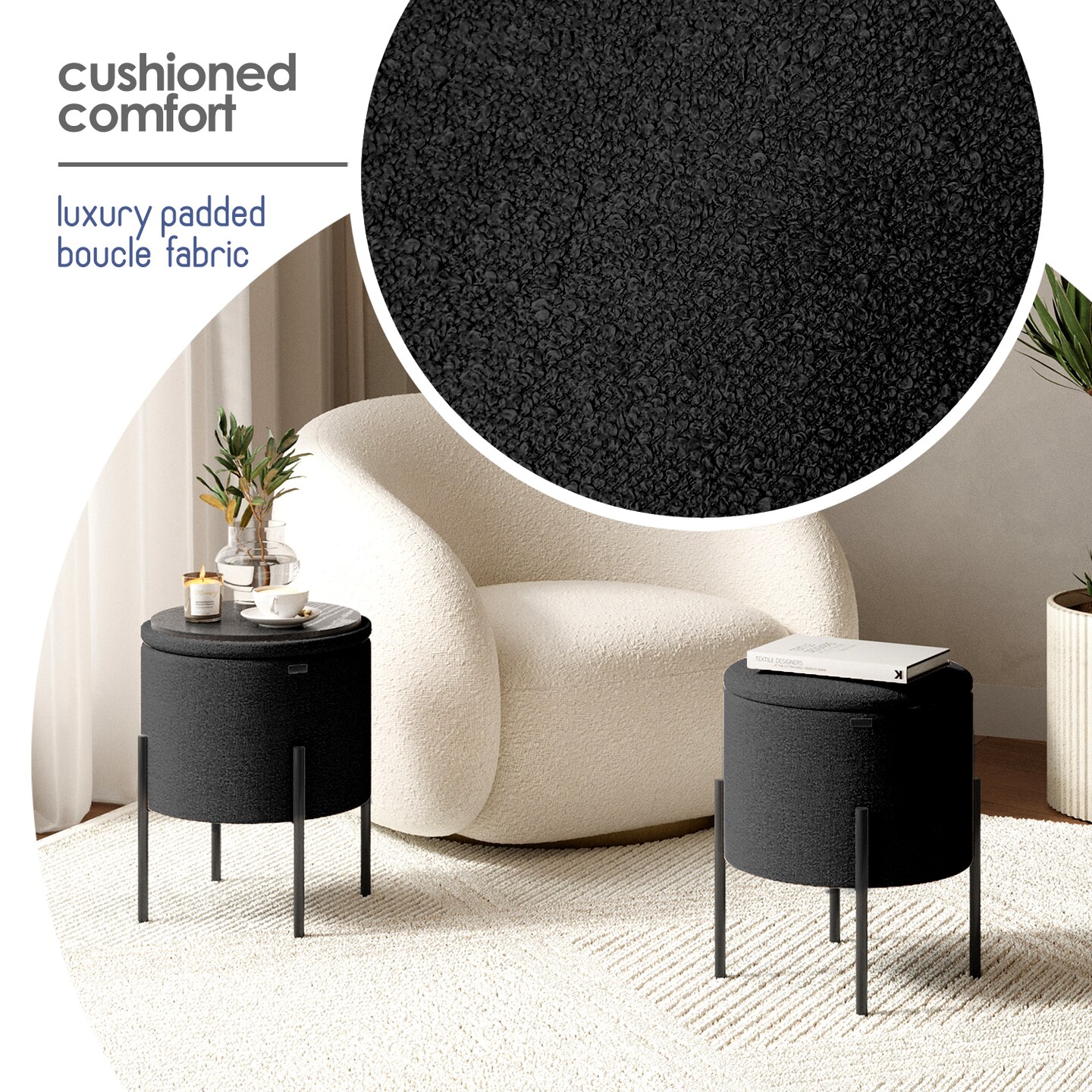StorageBud Round Ottoman with Storage