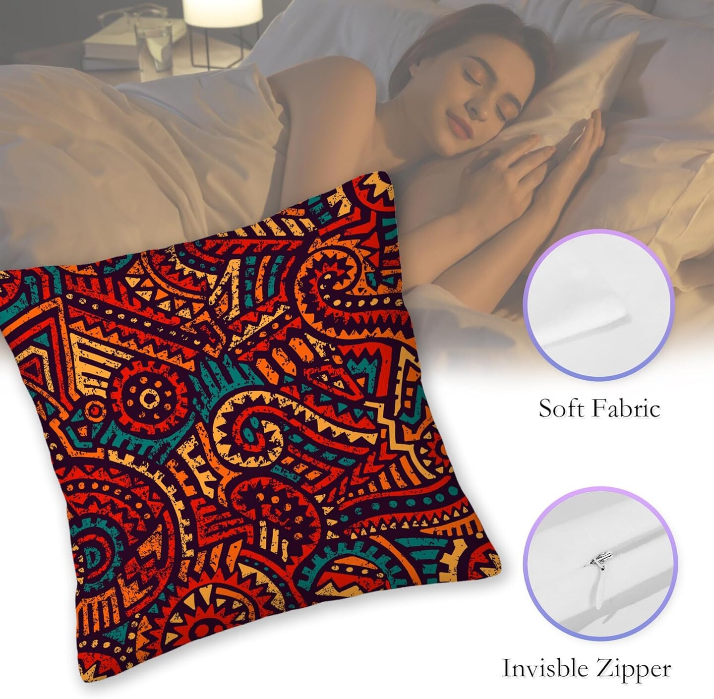 African Boho Pillow Covers,Vintage Ethnic Throw Pillow Cases 18x18 in Decorative Double-Sided Square Pillowcases Set of 2 for Home Decor Living Room Sofa Bedroom Outdoor