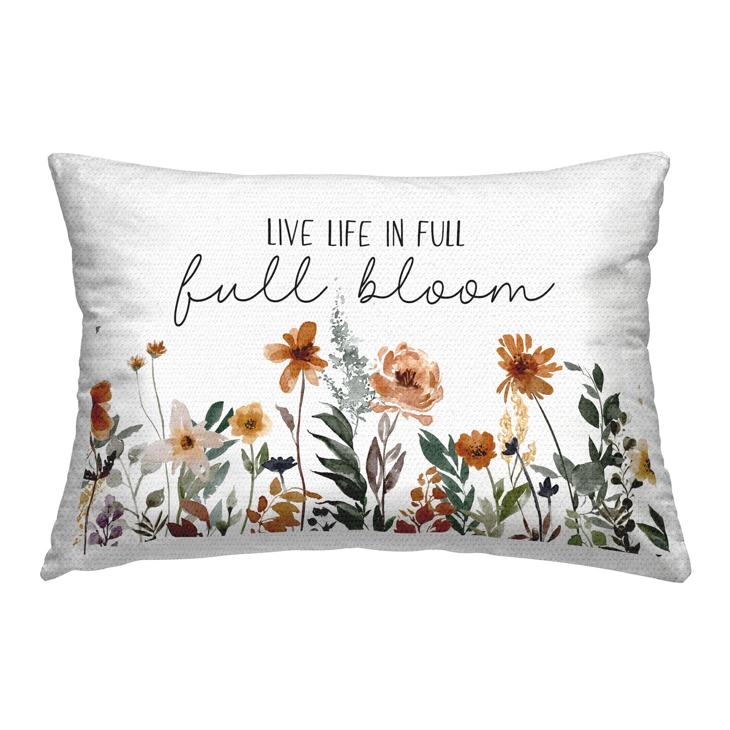 Full Bloom Sentiment Outdoor Printed Pillow Design by JJ Design House LLC, 14 x 7 x 20