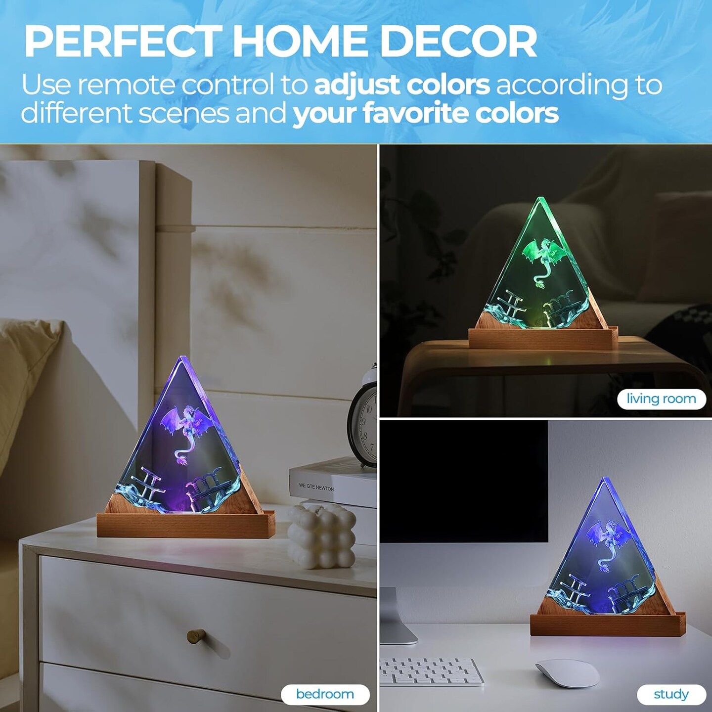 LET&#x27;S RESIN Ocean Resin Lamp Christmas Gift with LED Color Control, Creative Craftmanship Gift, Home Decor Night Light, Table Lamp for Home and Bedroom