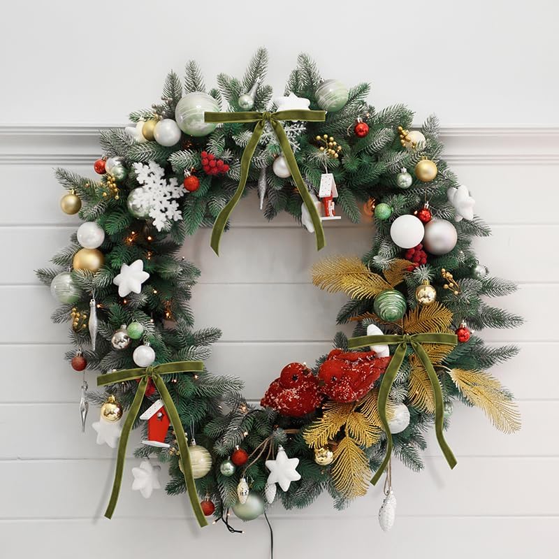 24 Pcs Olive Green Velvet Christmas Tree Bows Door Garland Decor Vintage Wreath Bow (3/8&#x27;&#x27; Width, 5 * 7 inch)