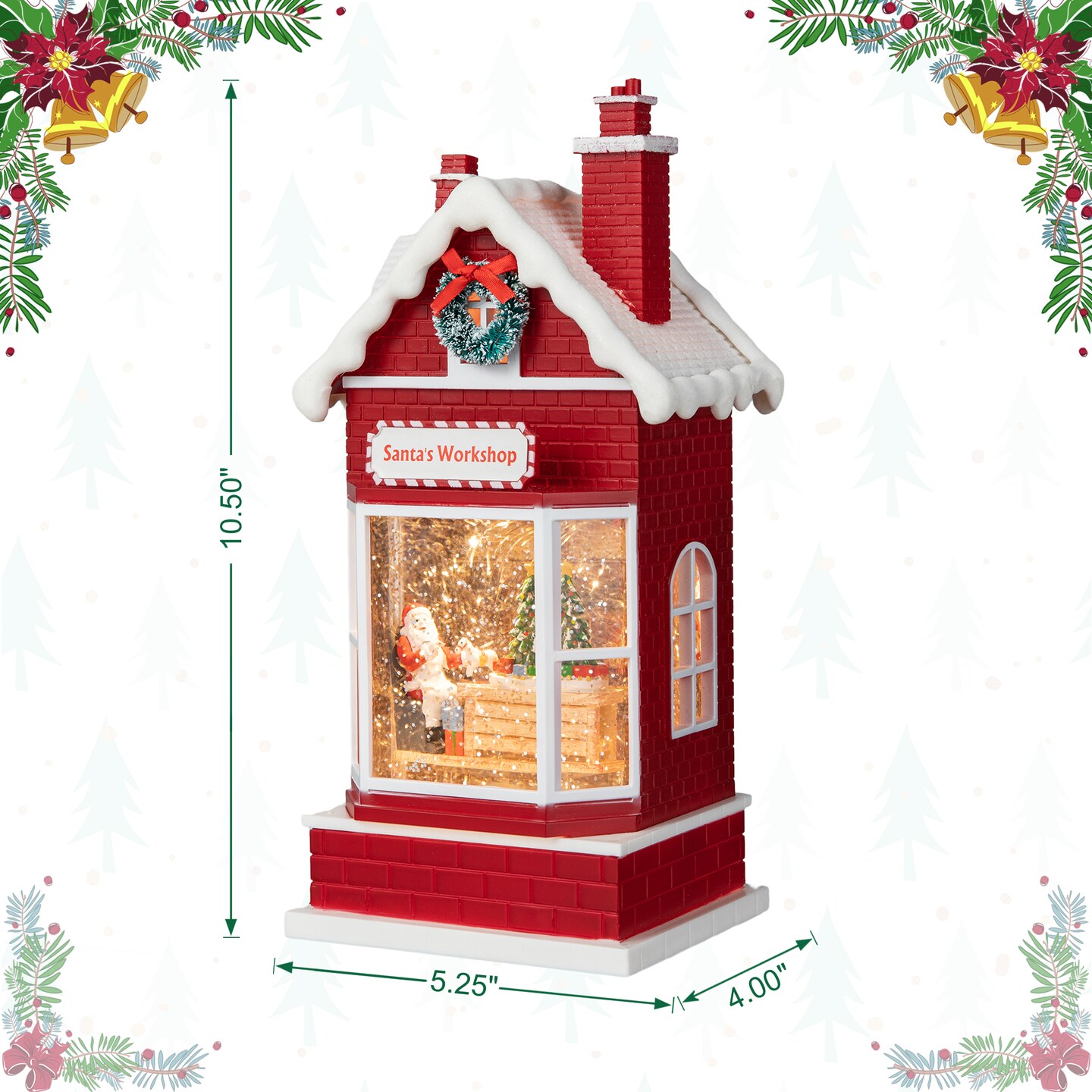 Set of 2 10.5&#x22;H Lighted Santa&#x27;s Workshop Waterglobe