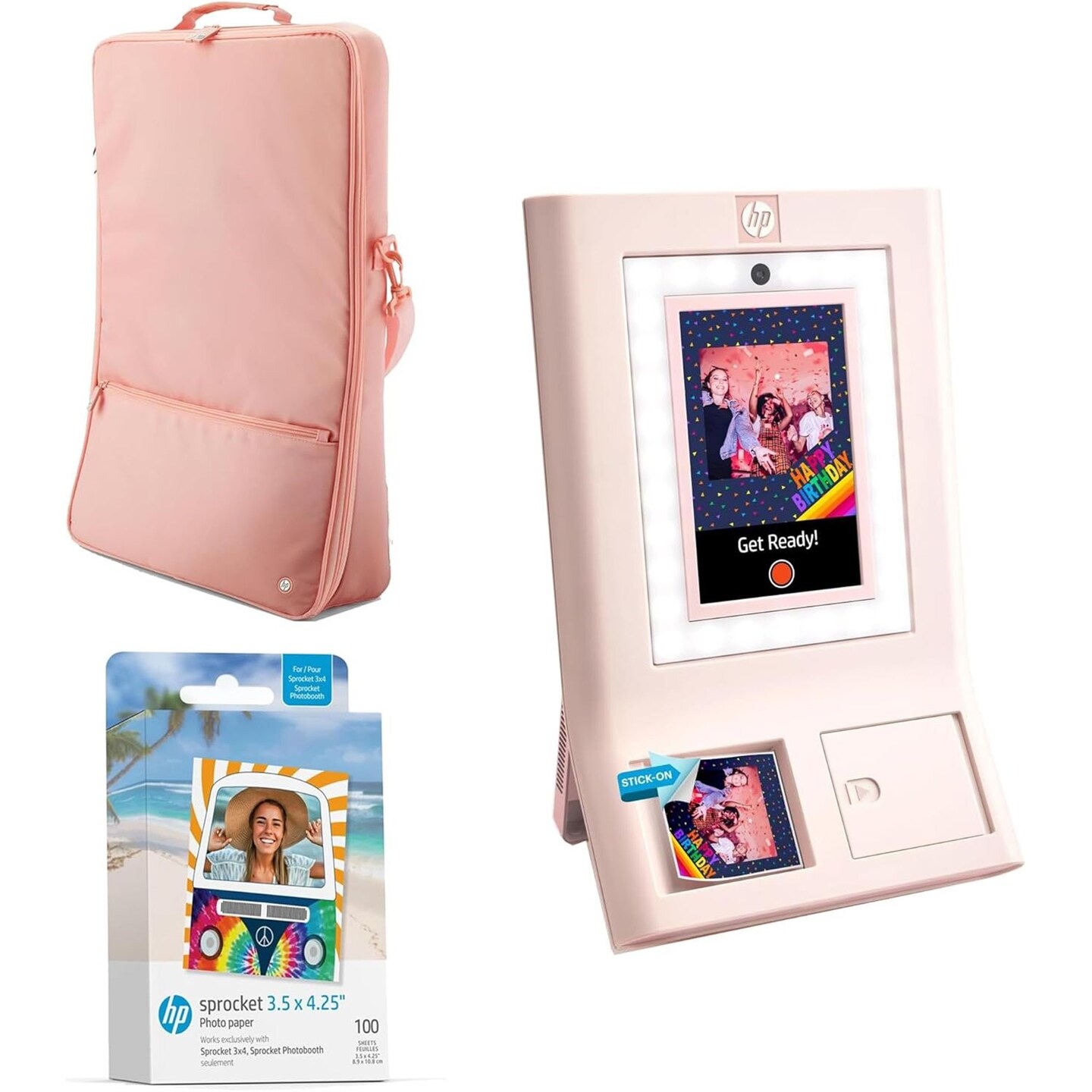 HP Sprocket Photobooth 3x4 Photo Printer Bundle with Zink Paper (100 Sheets) &#x26; Carrying Case