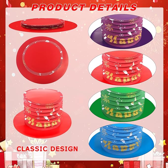 New Year&#x27;s Eve Party Top Hat Accordion Hats for 2025 Happy New Year Eve Party Supplies Decorations Colorful Cardboard Fold Paper Hats for Costume Headwear