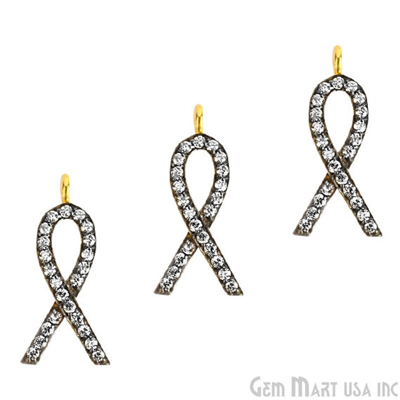 &#x27;Red Ribbon&#x27; CZ Pave Gold Vermeil Charm for Bracelet &#x26; Pendants