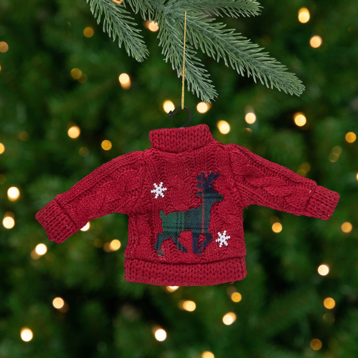 Northlight Ugly Sweater with Plaid Reindeer Christmas Ornament - 8&#x22; - Red