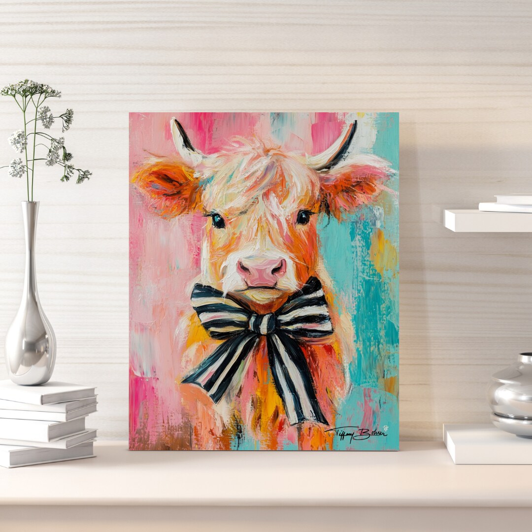 Big Bow Highland Cow - Giclee Fine Art Print on Heavy Fine Art Paper - Original Art by Tiffany Bohrer, Tipsy product 2