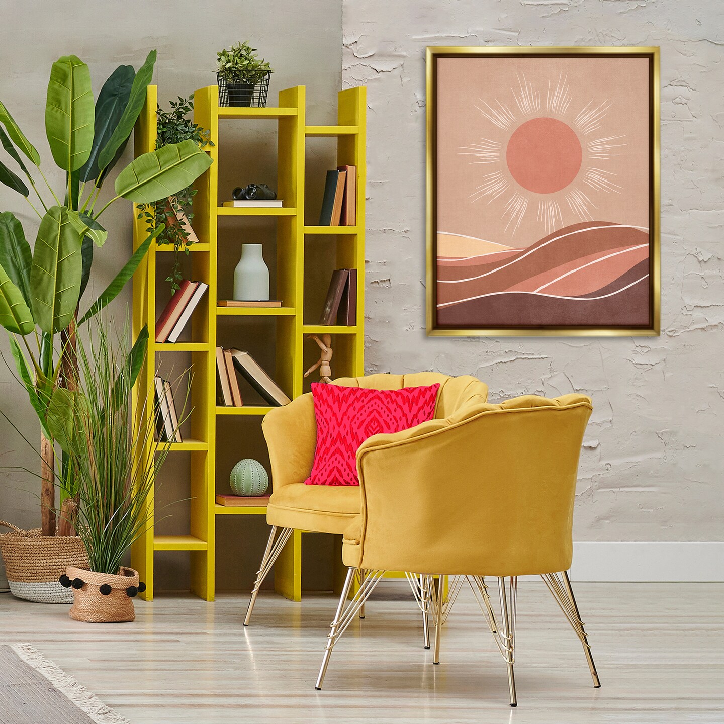 Stupell Industries Boho Sun over Desert Framed Floater Canvas Wall Art Design by Nataly White