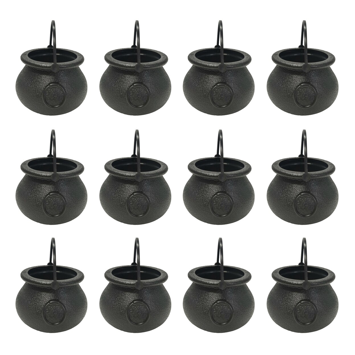 12Pcs Halloween Candy Buckets Black Plastic Witch Cauldron Kettle Halloween Pot Goody Holder For Party Favors Home