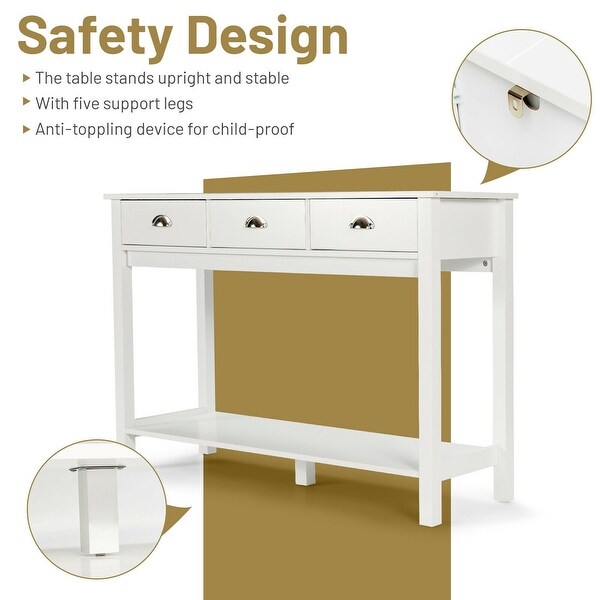 Modern Tall Entryway Table with 3 Drawers and 2 Tier Storage Shelves
