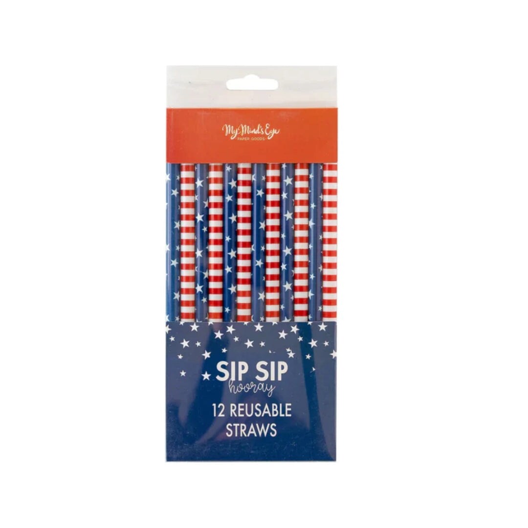 Holiday & Christmas Red, White & Blue Reusable Straws Eco-Friendly 12-Pack for Parties, BBQs & Festive Drinks