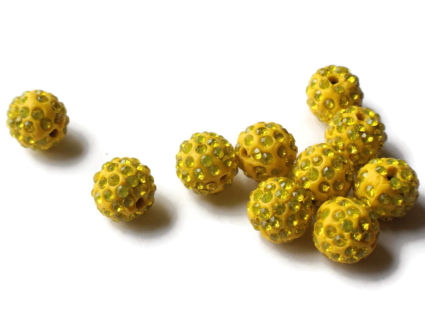 12mm Bright Yellow Rhinestone Round Polymer Clay Sparkle Beads