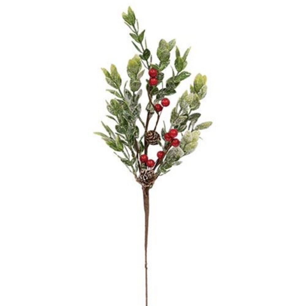 16&#x201D; High Snowy Boxwood and Berry Pick with Flexible Brown Base