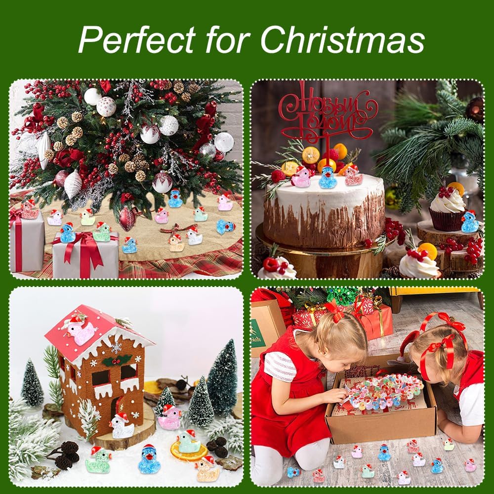 Christmas Mini Glitter Ducks 60pcs Colorful Tiny Small Little Resin Ducks to Hide Plastic Miniatures