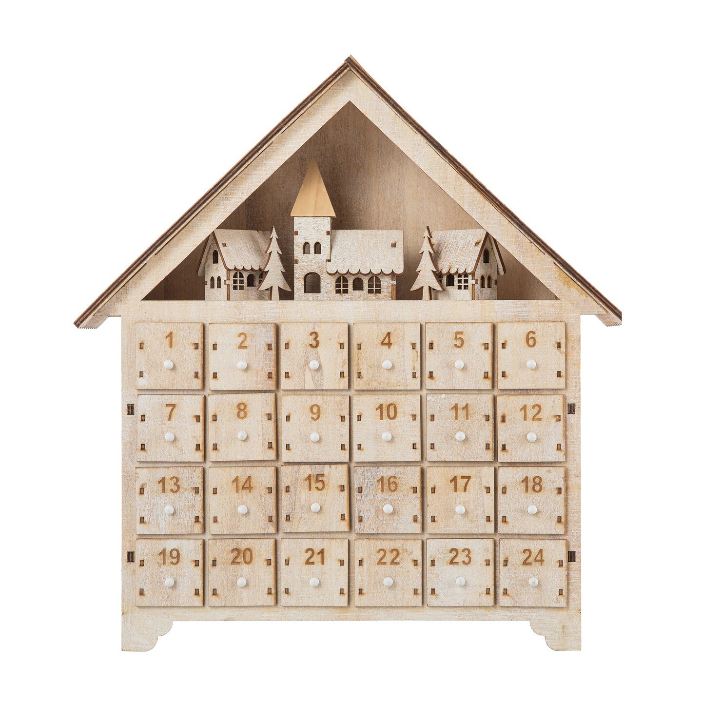 15.25&#x22;H Wooden LED Farmhouse Advent Calendar D&#xE9;cor