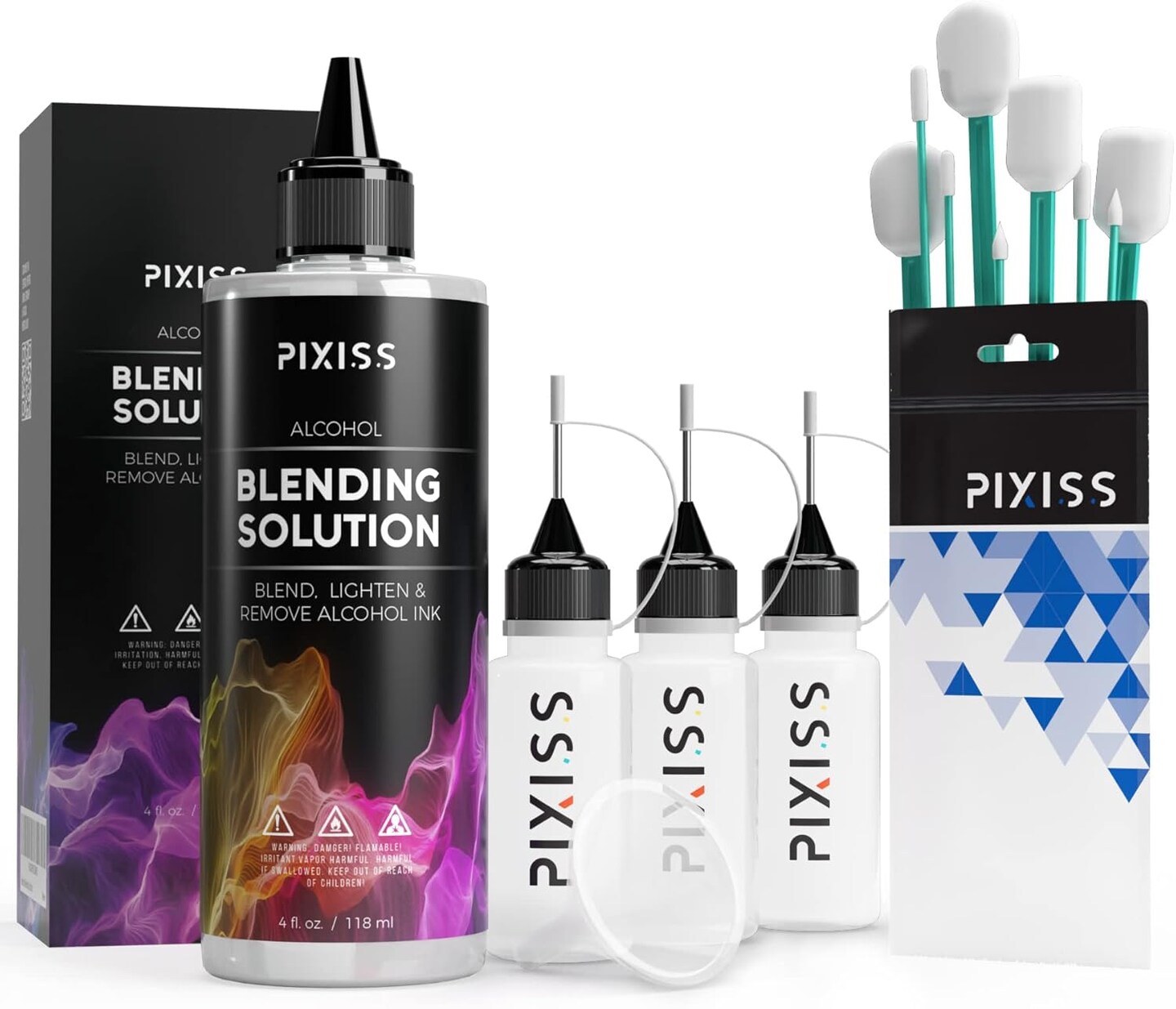 Alcohol Ink Blending Solution (4-Ounce), Alcohol Ink Blending Solution Tools, Needle Tip Applicator and Refill Bottles and Funnel - Bundle for Yupo Paper and Resin