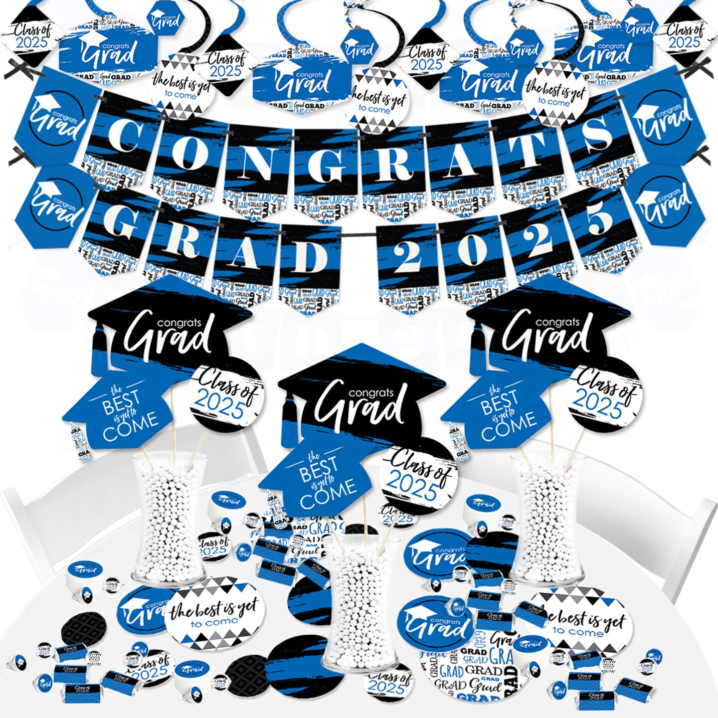 Big Dot of Happiness 2025 Blue Graduation Party Supplies - 387 Piece Decoration Kit - Fundle Bundle