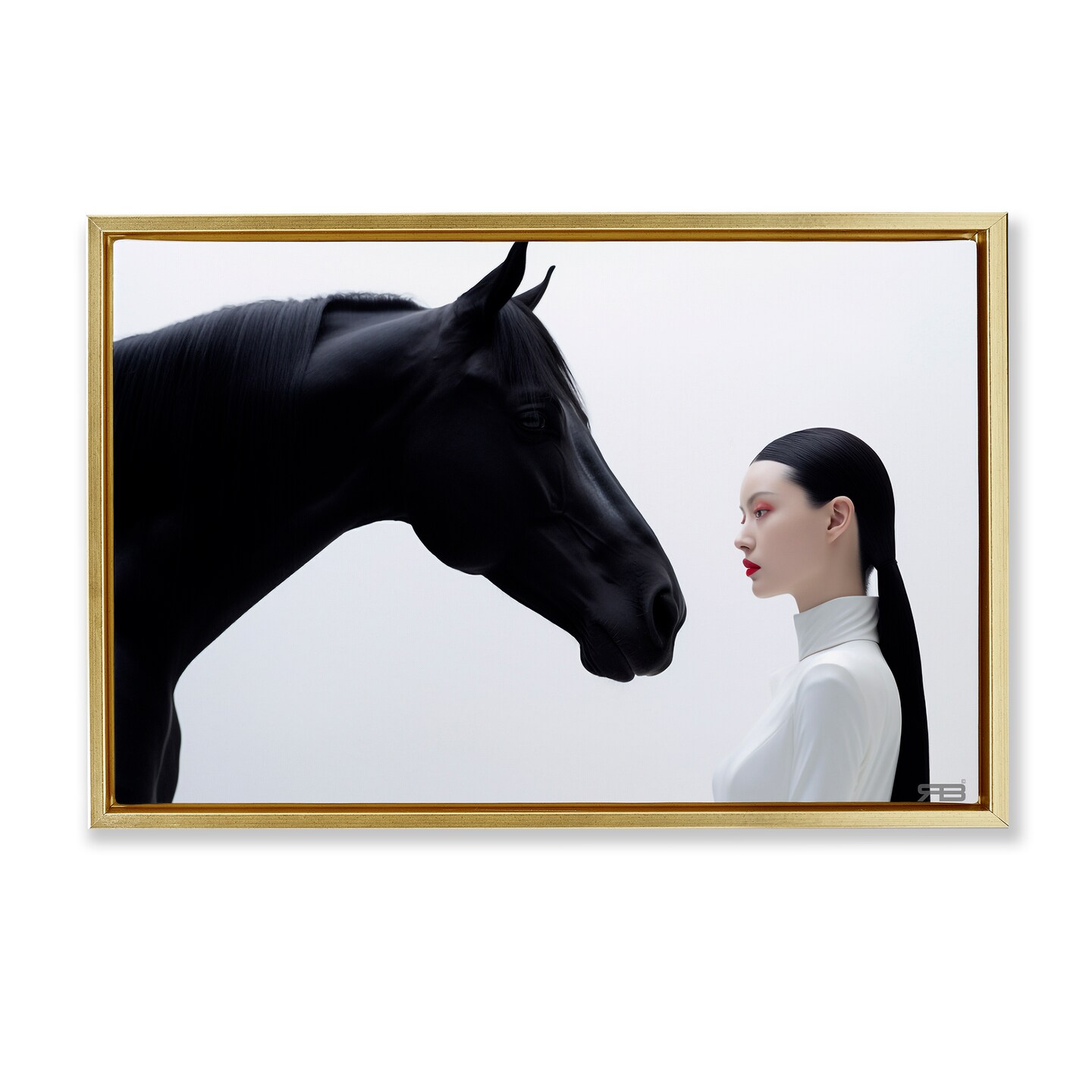 Stupell Industries Sleek Black Horse & Girl Framed Floater Canvas Wall Art Design by RB