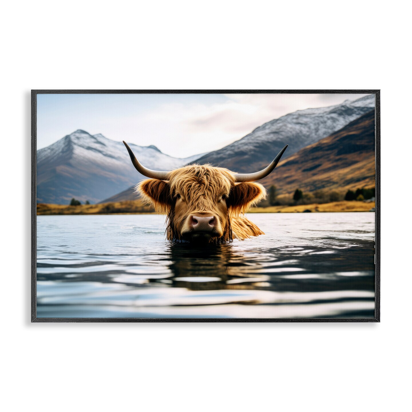 Stupell Industries Cattle Peeking from Water Framed Giclee Wall Art Design by Raymond Powers