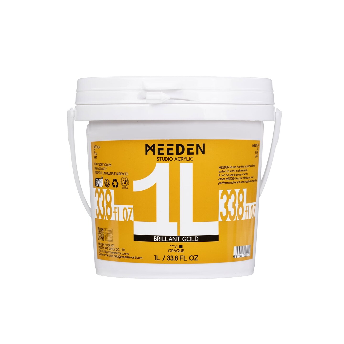 MEEDEN Metallic Gold Acrylic Paint: 1L /33.8 oz Heavy Body Gloss Finish - Gold Paints for Canvas Crafts Wood Metal Plastic Wall