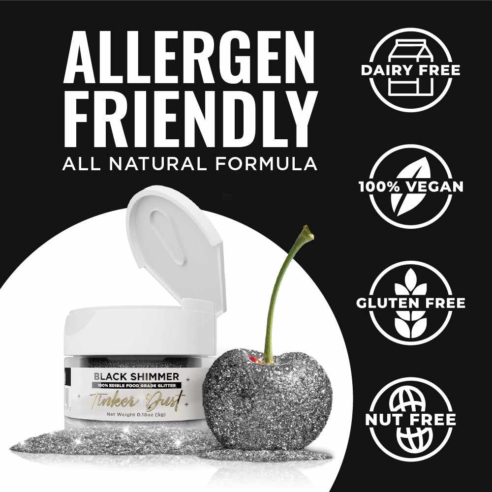 Bakell - Black Tinker Dust Edible Glitter (5g, 1x Jar) for Food, Desserts, and Beverages!